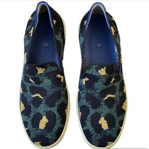 Rothy's The Slip On Blue Spot Knit Fabric Low Top Lifestyle Sneakers